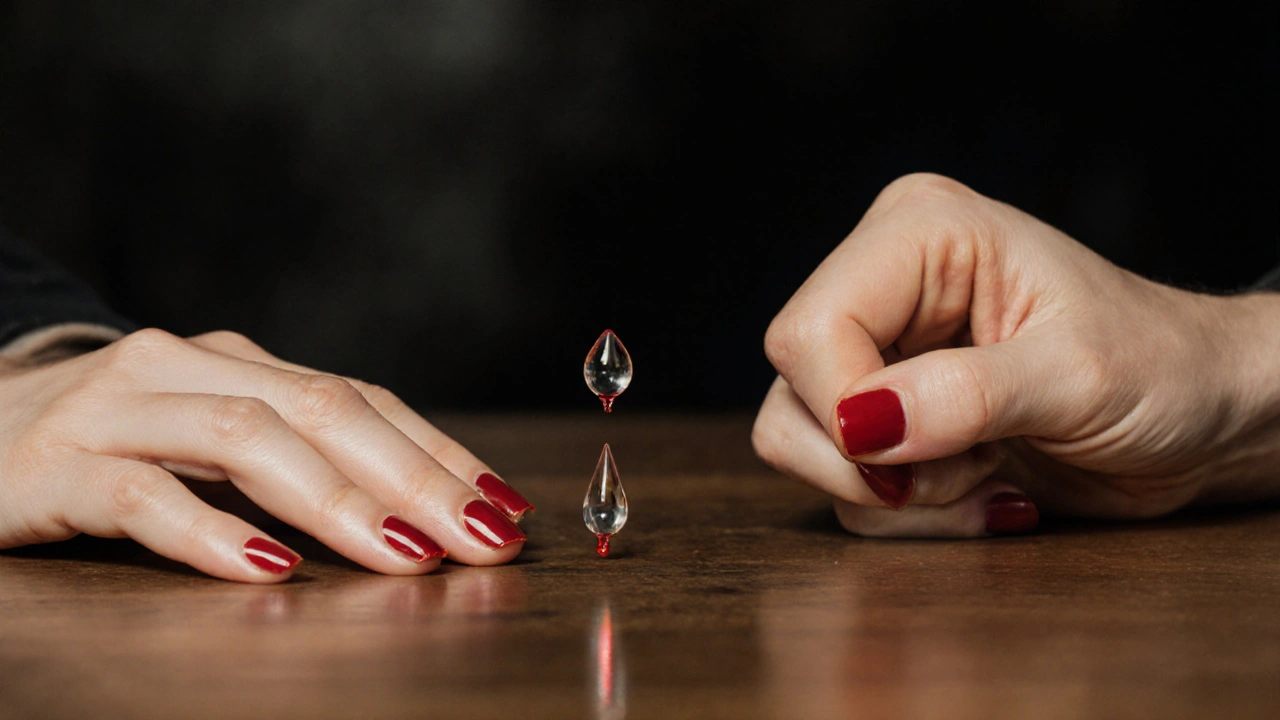 Dvě ruce: jedna se zdravými, druhá s poškozenými nehty.