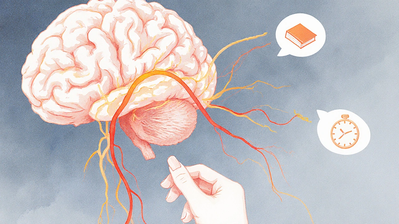 Mozek s nervovými cestami spojenými s kousáním nehtů.