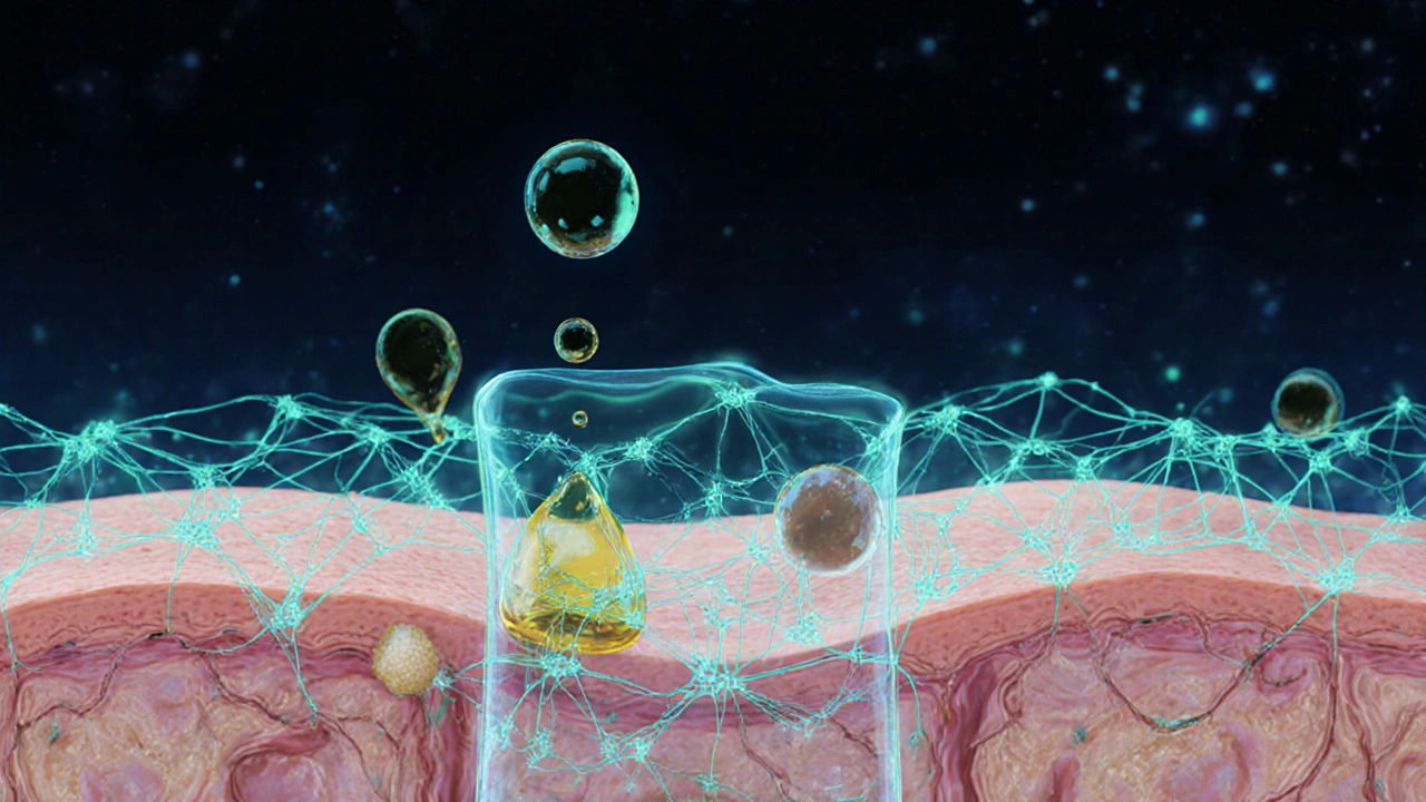 Koncepční obrázek obnovy bariéry pokožky nočním olejem.