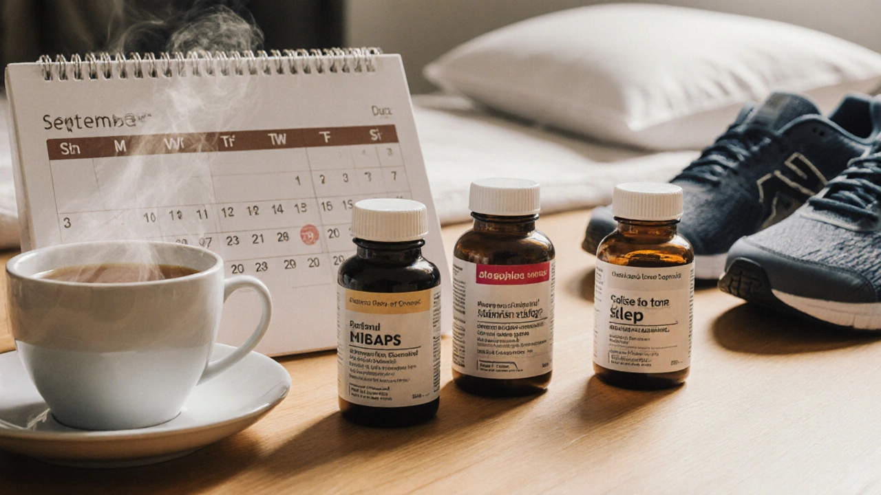 Tři doplňky na stole s kalendářem, čajem, kroje a polštářem, symbolizující celkovou péči o imunitu.