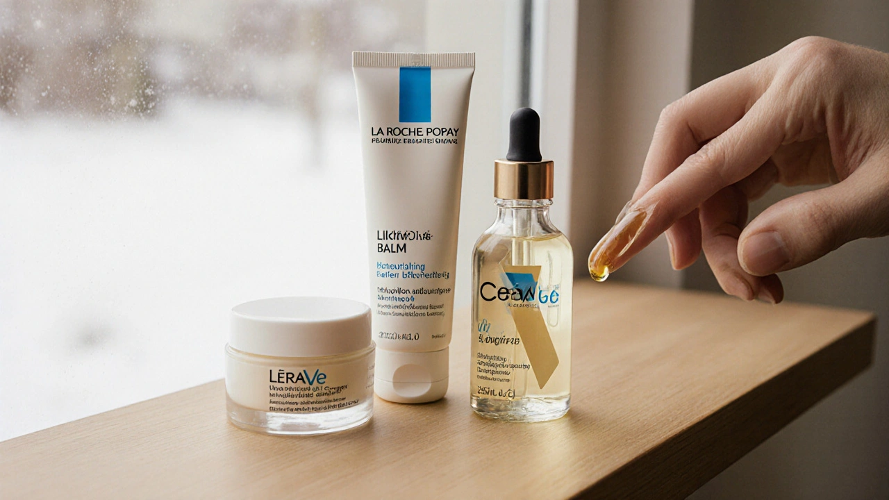 Tři efektivní produkty pro suchou pleť: balm, krém a jojoba olej.