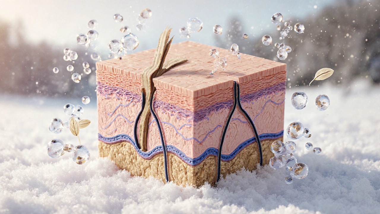 Uvnitř kůže se obnovuje ochranná bariéra ceramidy a vlhkostí.