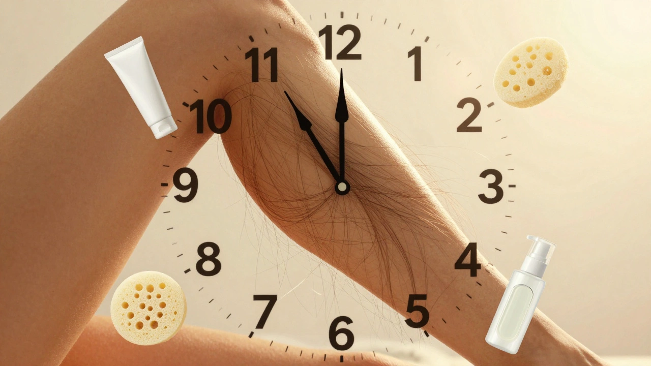 Hodiny na noze symbolizují dobu trvání depilace krémem.