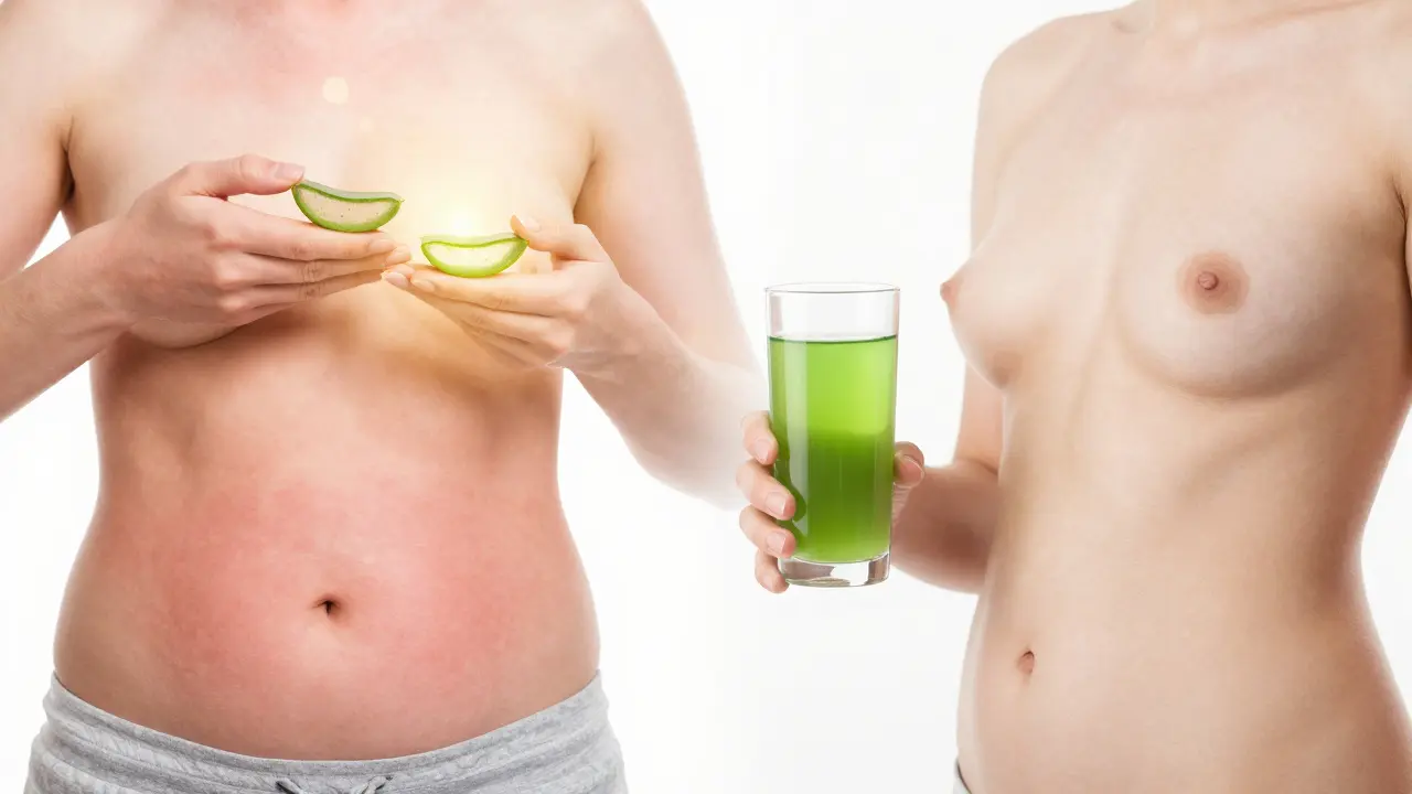 Kombinace vnitřního a vnějšího použití Aloe vera pro zdravou pleť.