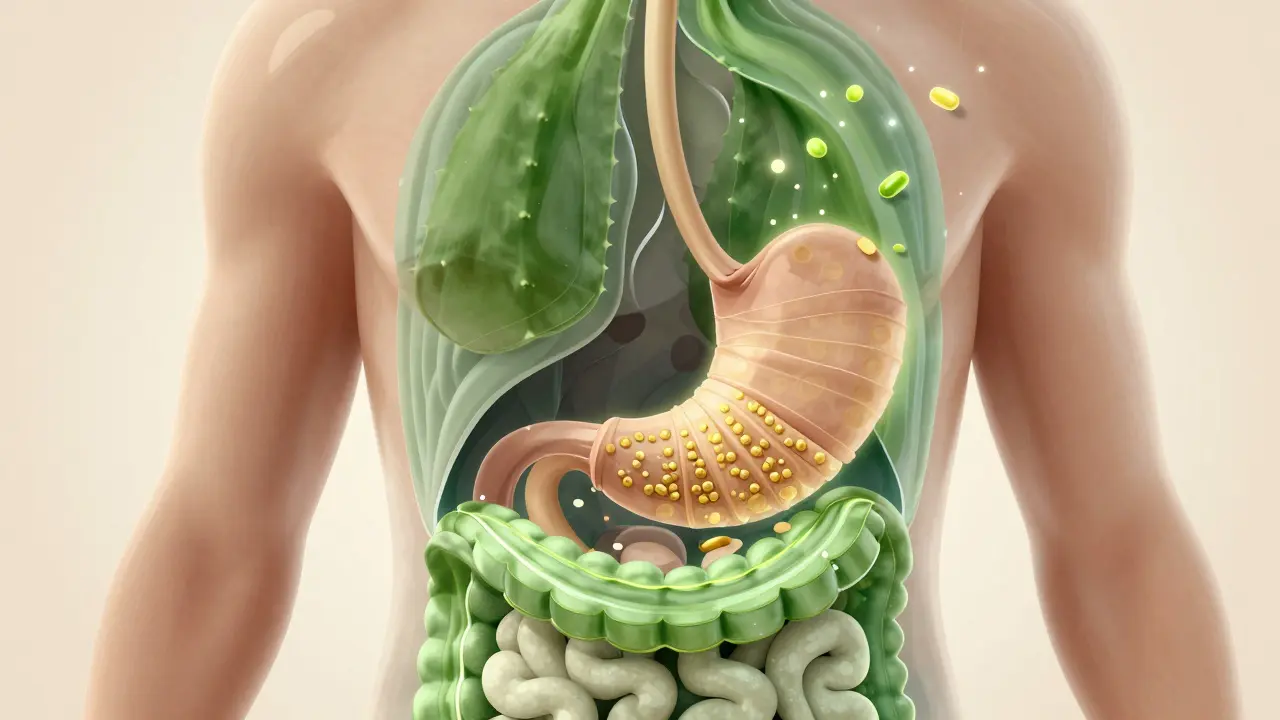 Vnitřní působení Aloe vera na trávicí systém a kůži.