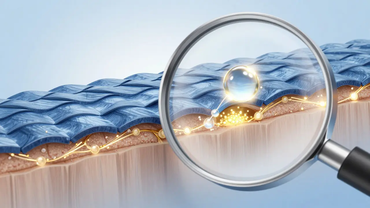 Zvětšený pohled na vlasovou cuticulu, která se uzavírá po aplikaci séra s hydratujícími látkami.