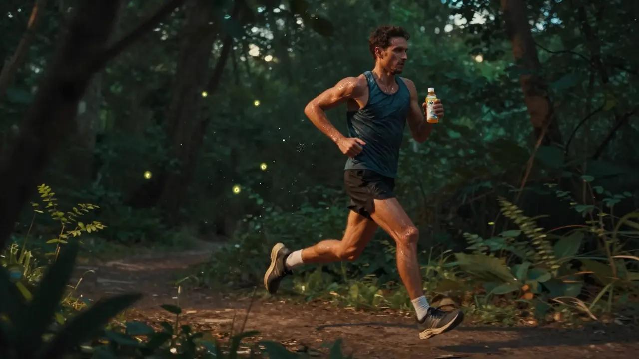 Běžec během dlouhého tréninku pije nápoj s BCAA.