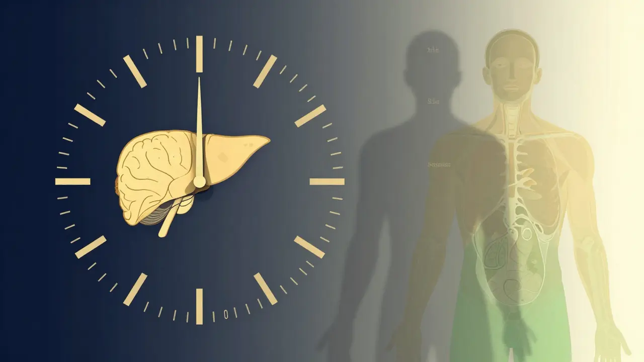 Hodiny tvořené lidskými orgány, které se během šesti měsíců regenerují, zatímco stínová postava mizí a objevuje se jasnější verze člověka.