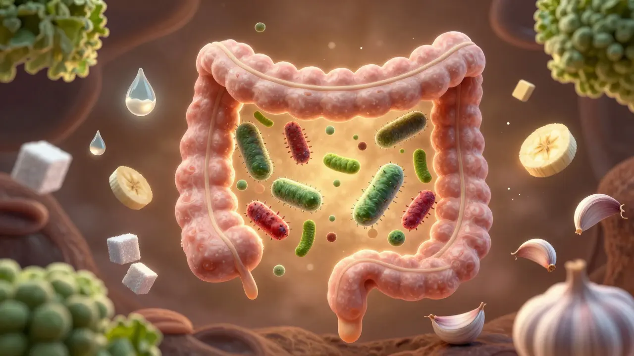 Zdravé střevo s přirozenými probiotiky, které odstraňují škodlivé látky