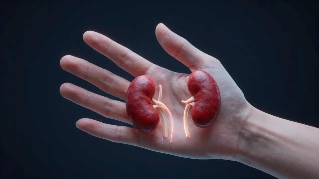 Průhledná ruka s nehty ukazujícími vnitřní zdravotní signály jako červené půlky a tenké desky.