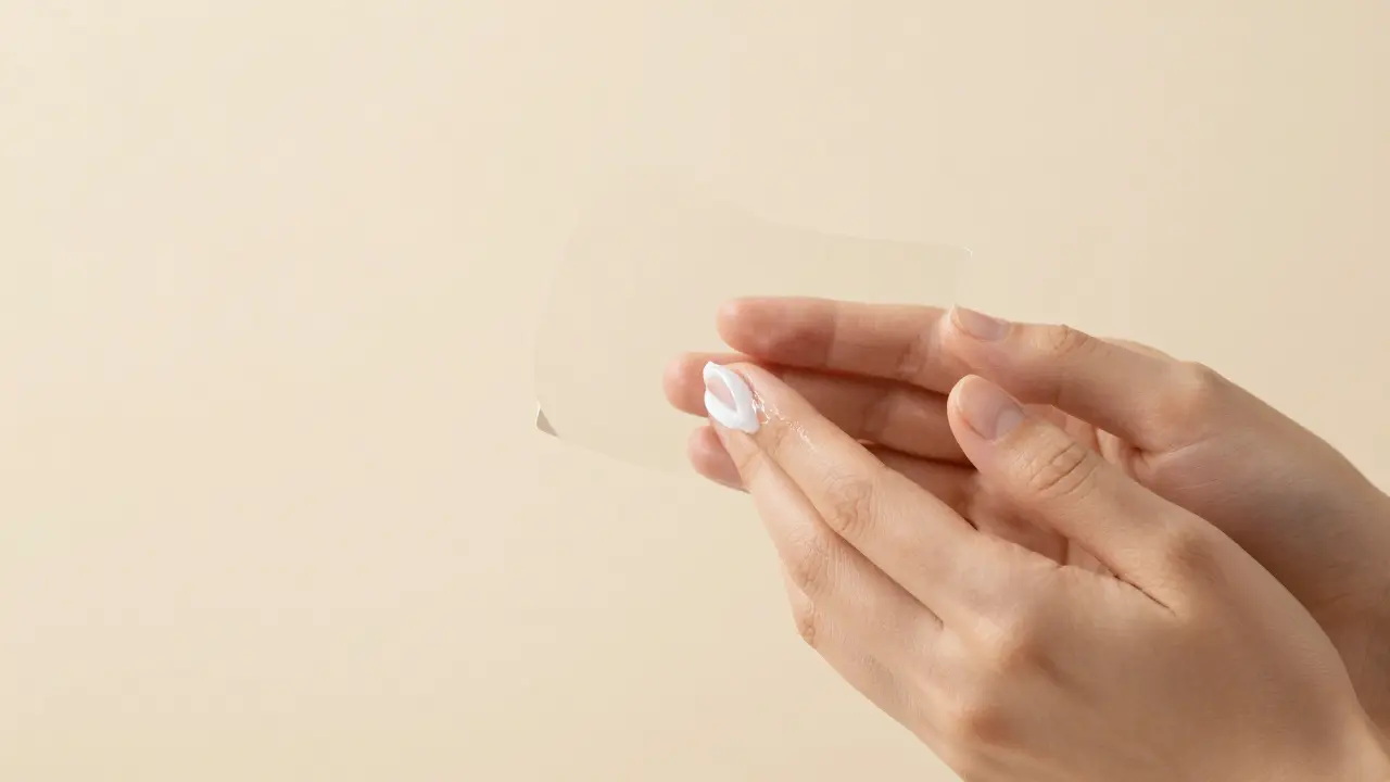 Ruka aplikující lehký hydratační krém na čistou pleť s vize odstraňování staré kůže