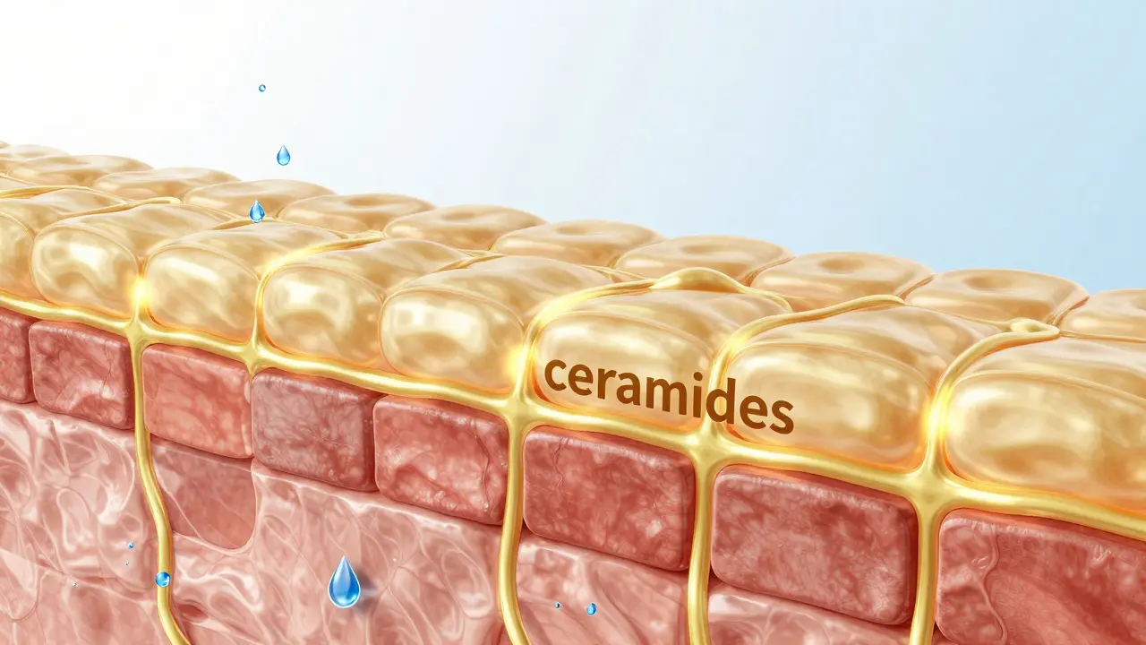 3D vizualizace bariéry kulitisy s ceramidy a vodou