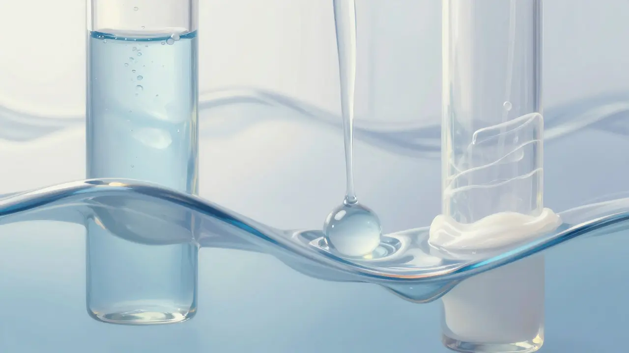 Abstraktní vizualizace hydratace a zpevnění bariéry pleti.