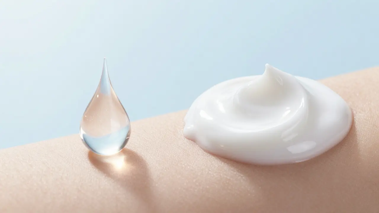 Konceptuální zobrazení pronikání séra do pokožky a ochranné vrstvy krému.