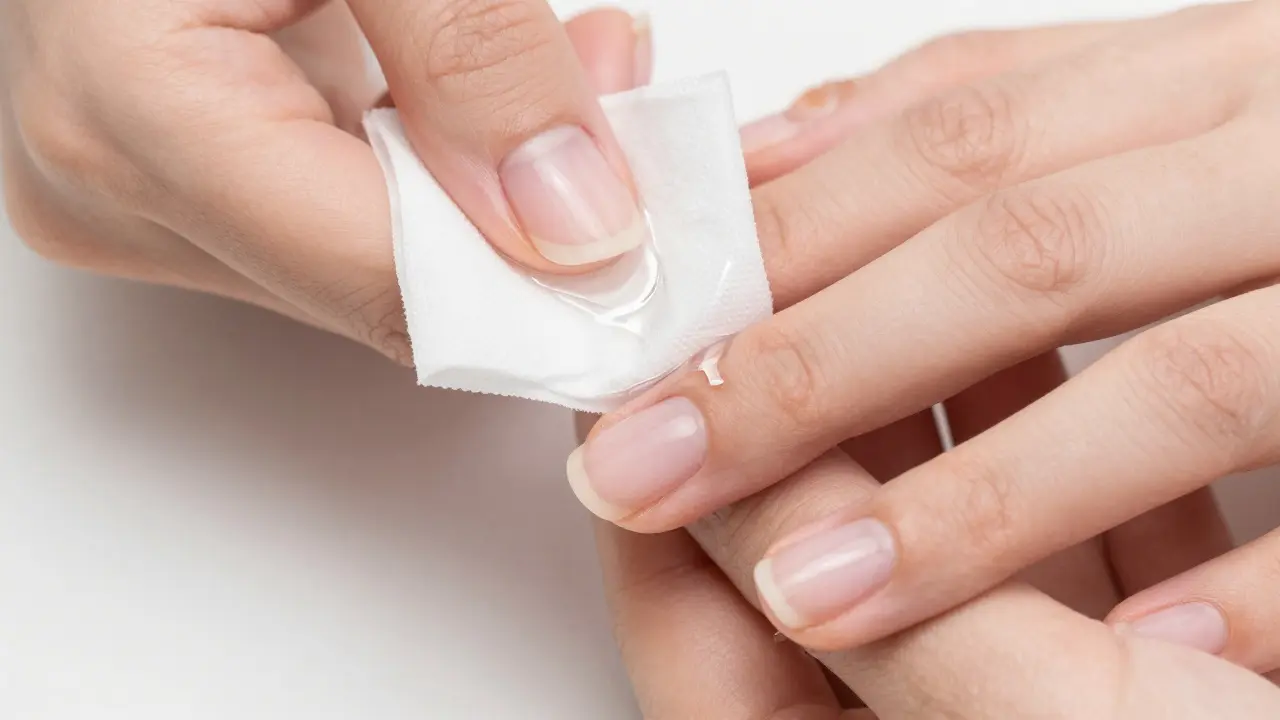 Odstraňování vypotku z nehtu pomocí nehtové utěrky a cleaneru