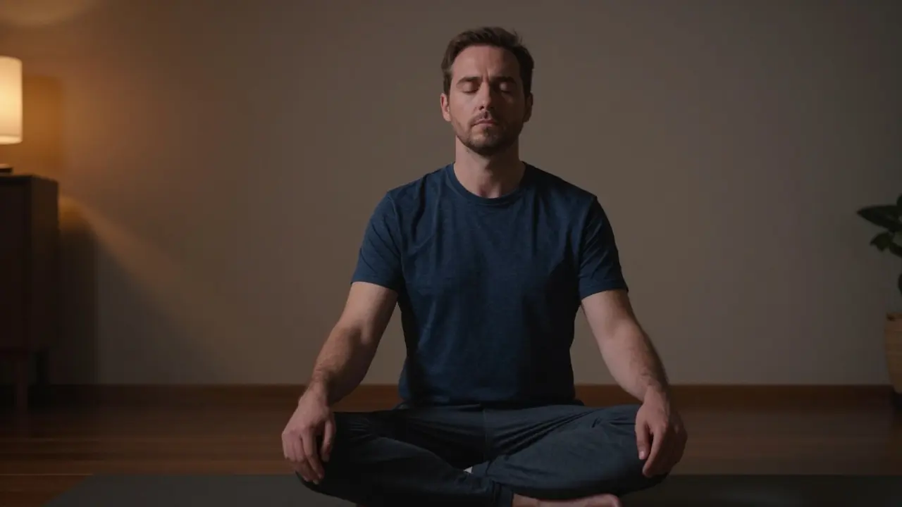 Muž v meditaci pro psychickou relaxaci a kontrolu dechu
