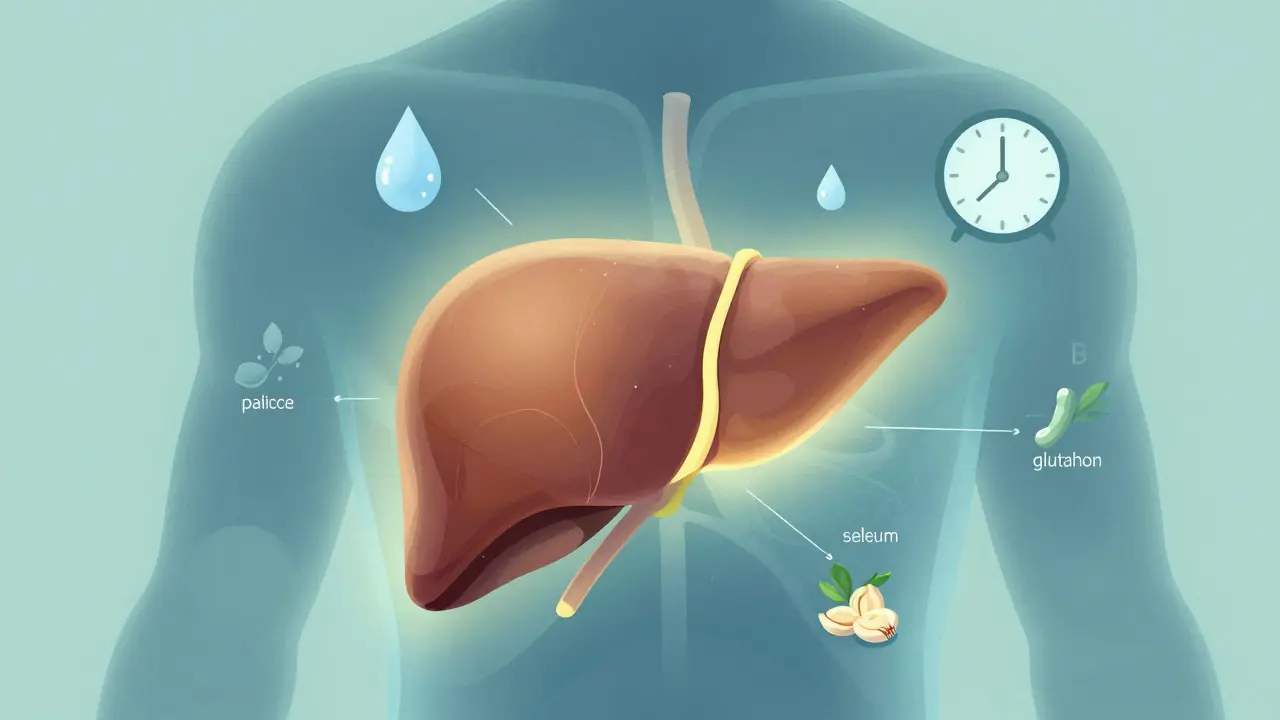 Abstraktní ilustrace jater a procesů detoxikace těla po konzumaci alkoholu