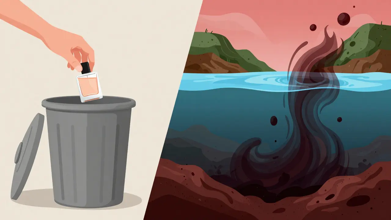 Ilustrace ukazující únik chemikálií z odpadu do podzemních vod