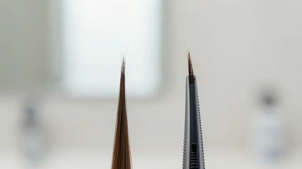 Srovnání přirozeného a oholeného konce chlupu