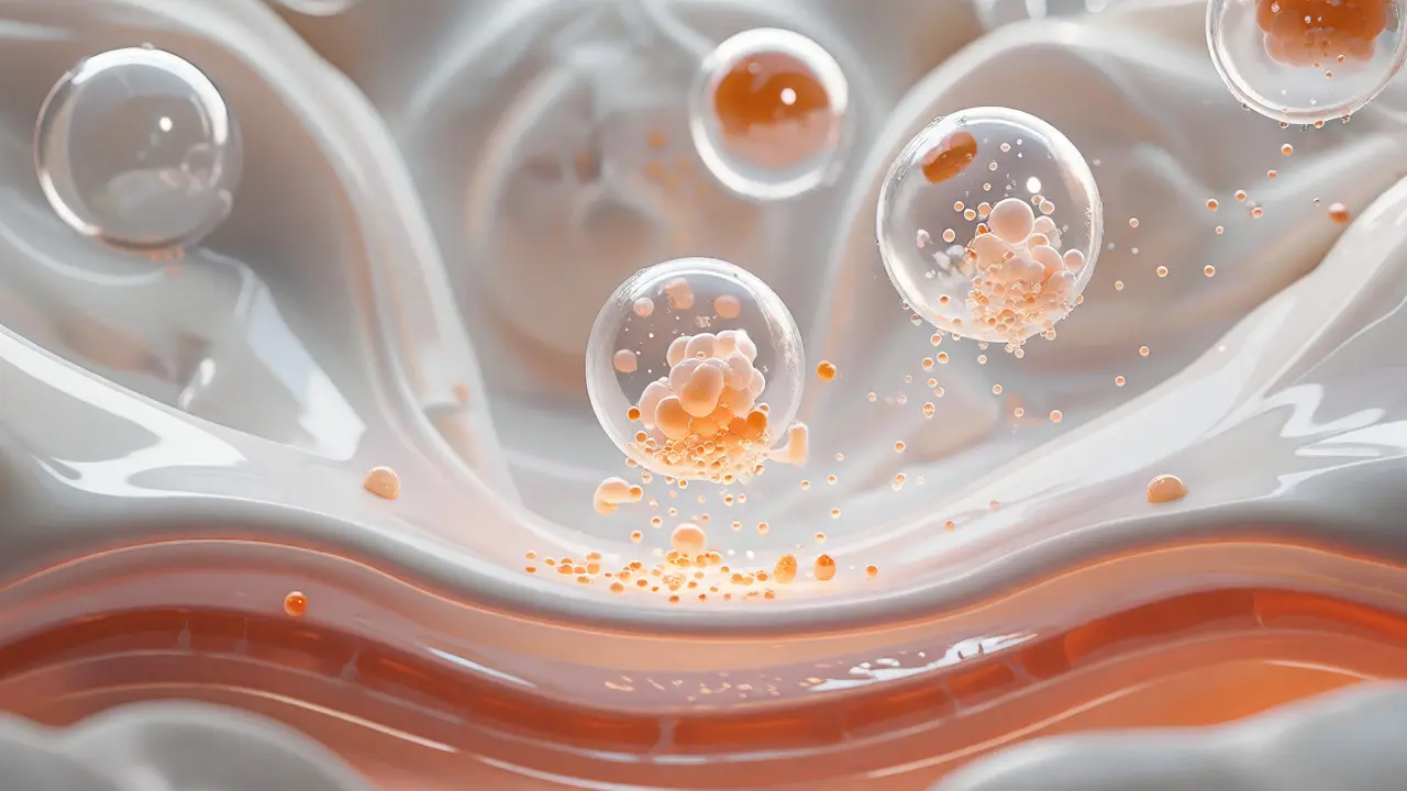 3D vizualizace technologie MVE uvolňující účinné látky do pleti