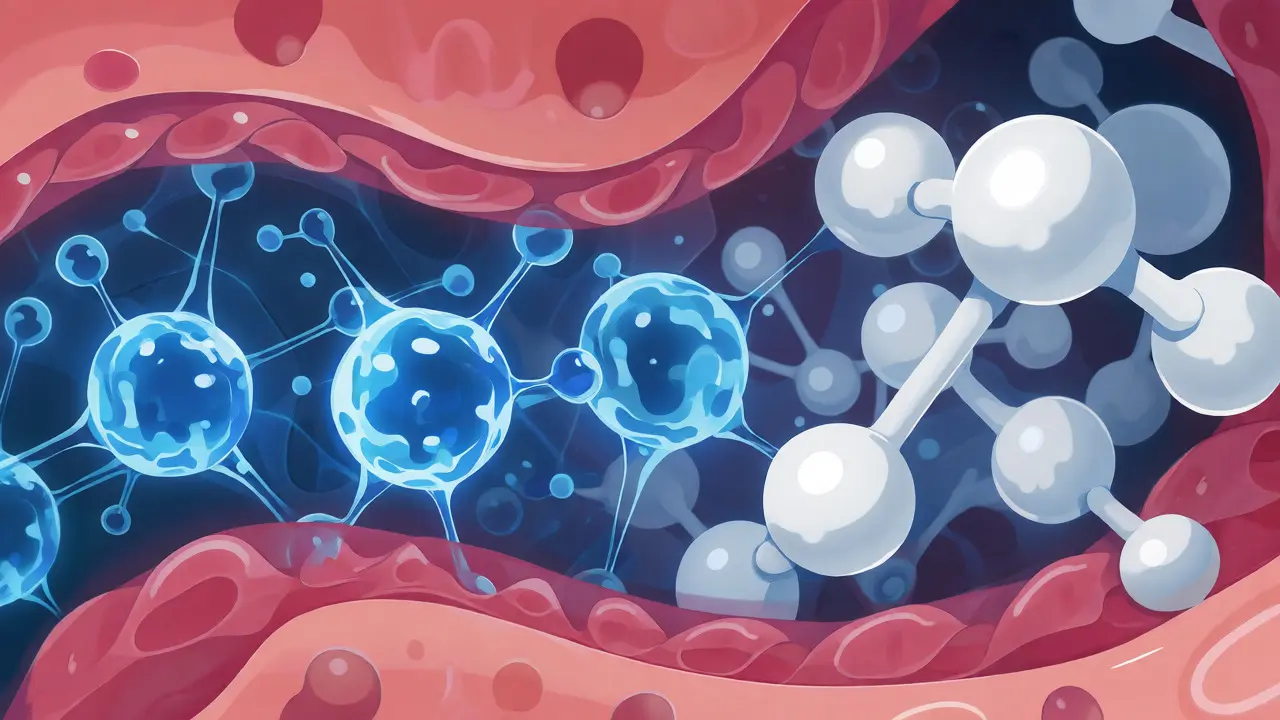 Ilustrace interakce antibiotika s ionty vápníku ve střevech